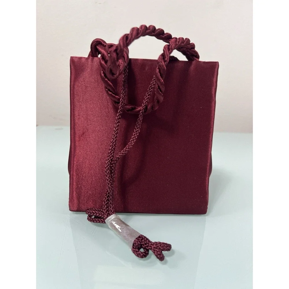 Vintage 80s Red Satin Beaded Evening Bag‎ Box Clutch Formal Purse